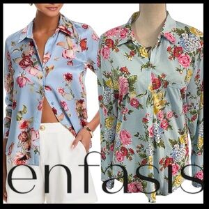 Enfasis (Spain) Robin Egg Blue Floral Cotton Blend Stretch Blouse Top (S/M)